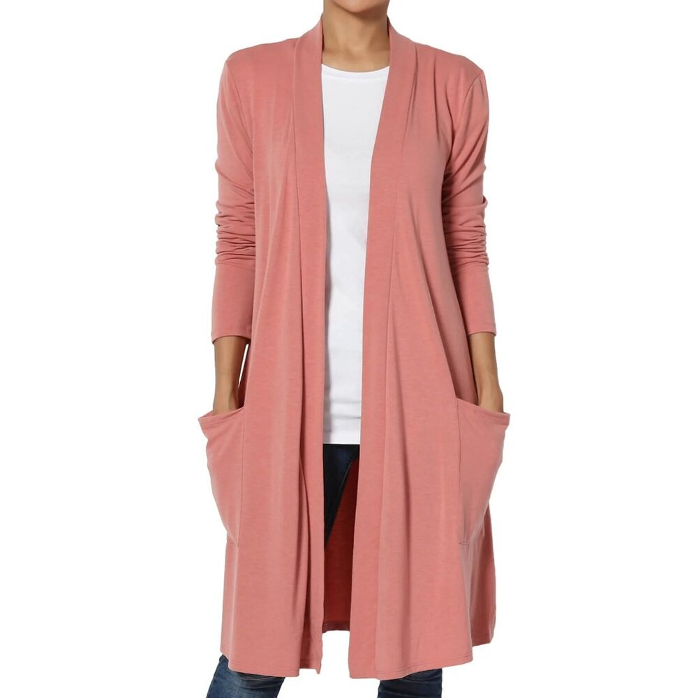 Michel Studio Dusty Rose Open Front Long Cardigan